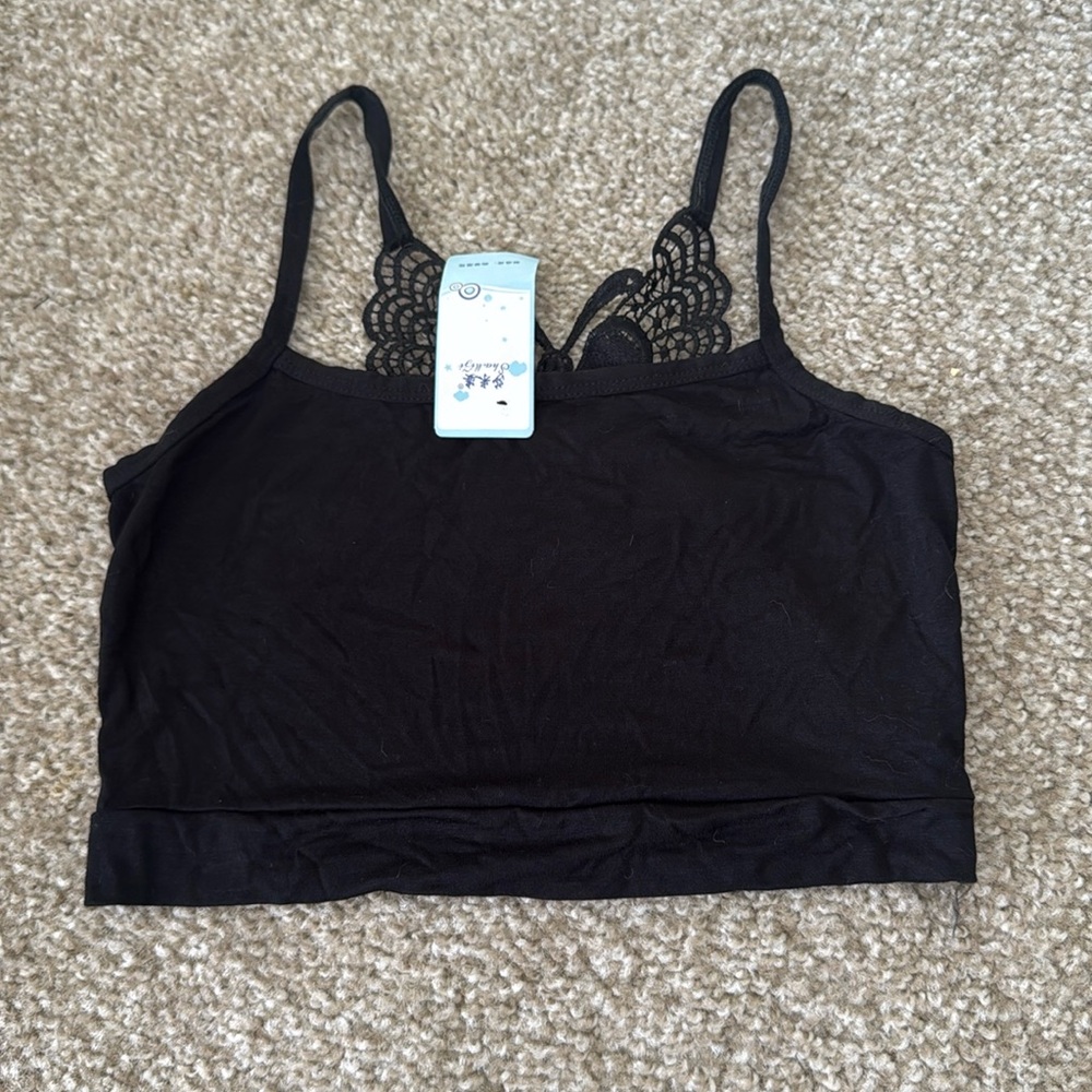 NWT: Cropped black tank top with butterfly cut out back size xs